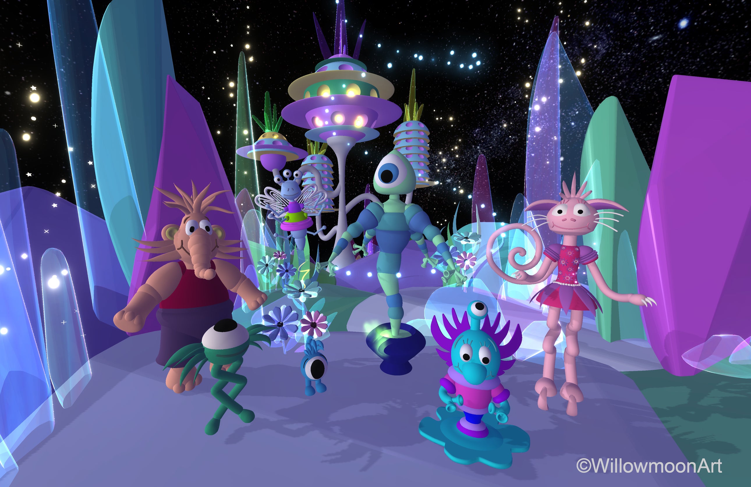 Intergalactic Figure Skating Club Aliens by Willowmoon Art - Created in Virtual Reality with Gravity Sketch and Tiltbrush