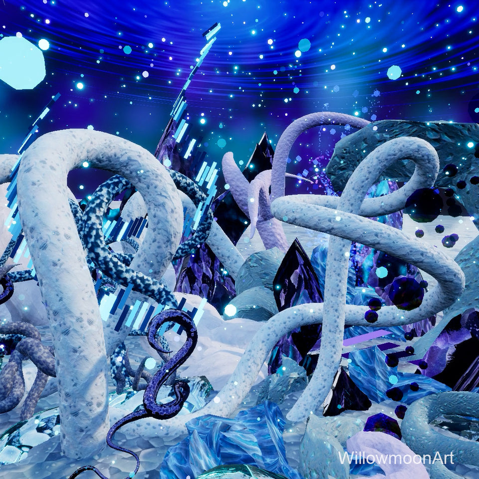 Abstract art created in Virtual Reality by Willowmoon Art using Tiltbrush, Gravity Sketch, and Colory VR